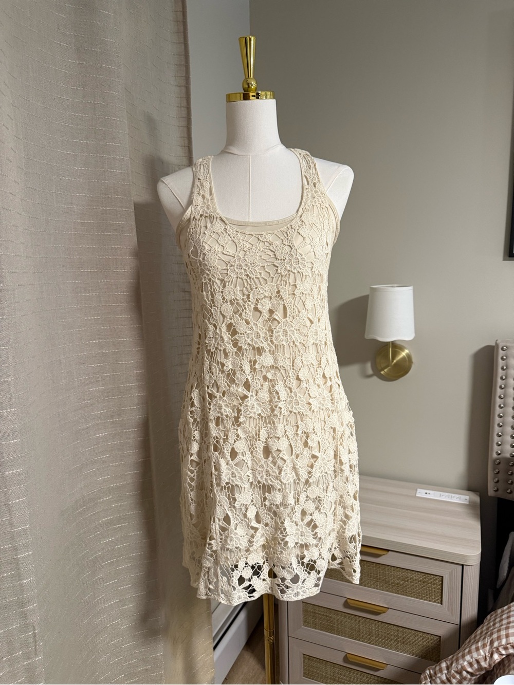 LC Lauren Conrad Cream Crochet Floral Mini Dress